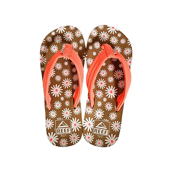 Reef Sandals Daisy Print Flip Flops Kids- Size 2 - Picture 5 of 7